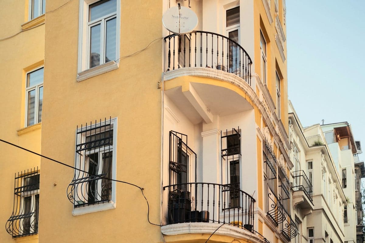 Sunny Cihangir street with yellow buildings