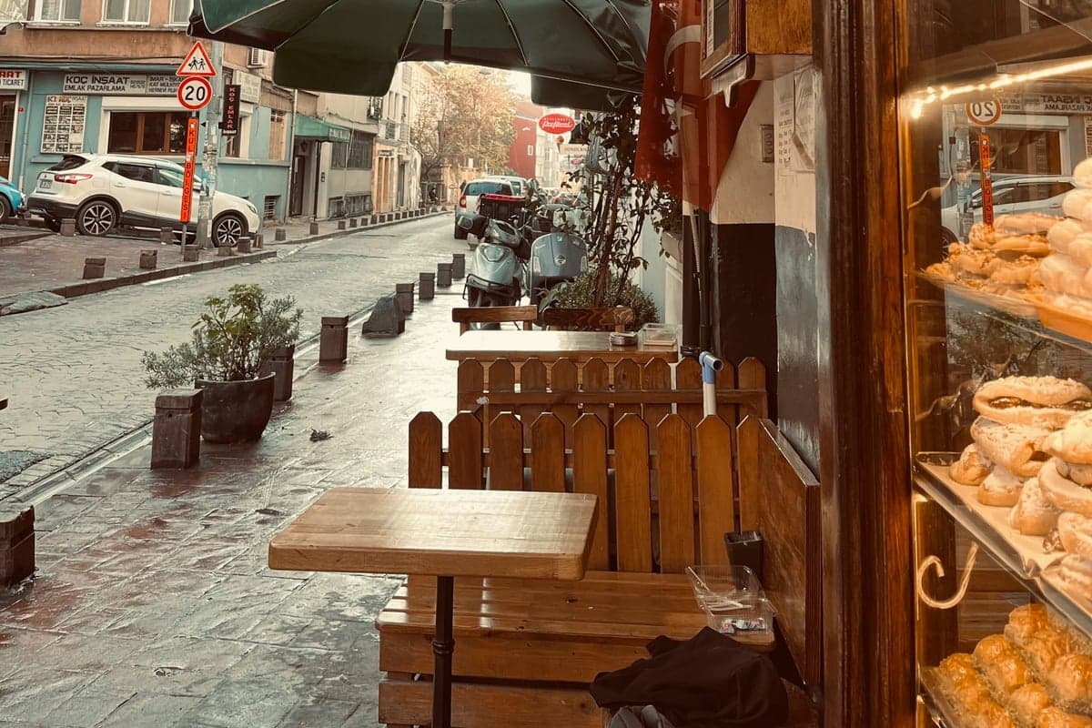 Cihangir bakery cafe with a green umbrella