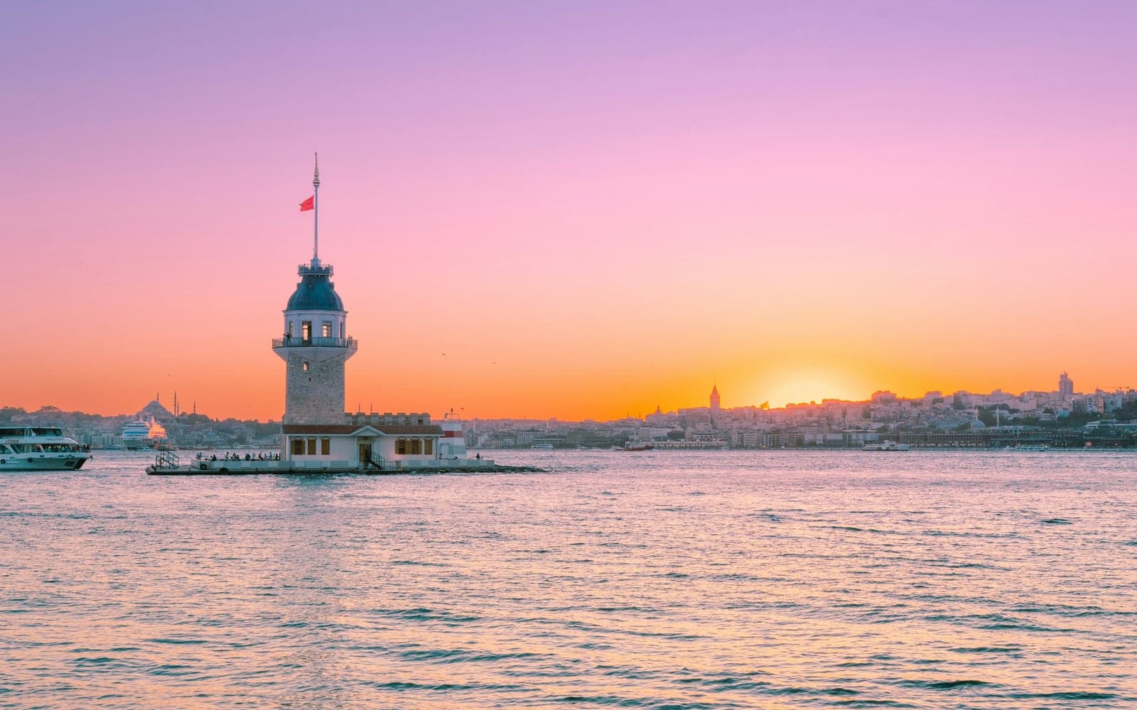 Maiden's Tower at sunset from the Uskudar waterfront